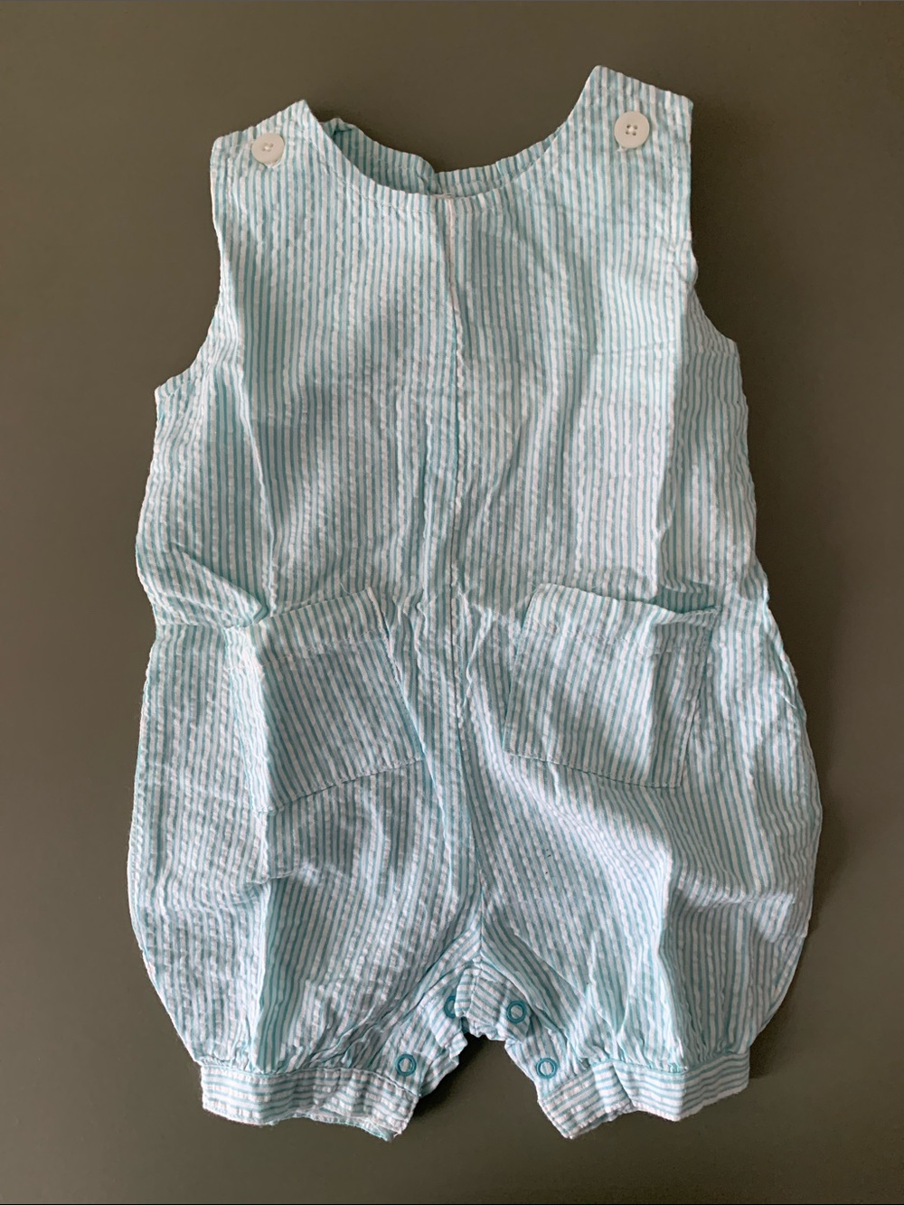 GAP Light Blue & White Striped Sleeveless Romper